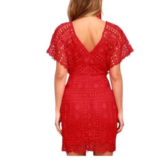 Lulu's women's size medium red lace dress first kiss v neck date wedding guest m - Picture 11 of 11